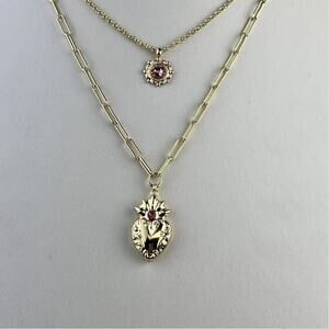Sorrelli Twin Flame Layered Heart Pendant Necklace Gold Tone 16"